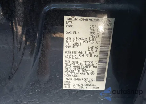 2020 Nissan Frontier Sv 4X4 z USA, uszkodzony, nr VIN 1N6ED0EB4LN707465